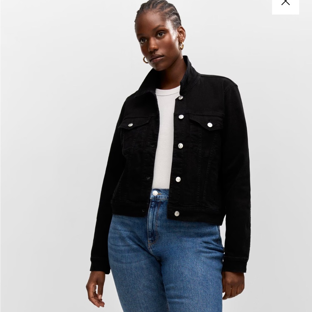 NWT Mango Pocketed Denim Jacket, Black, 4X (Snug Fit - Fits Like 3X)